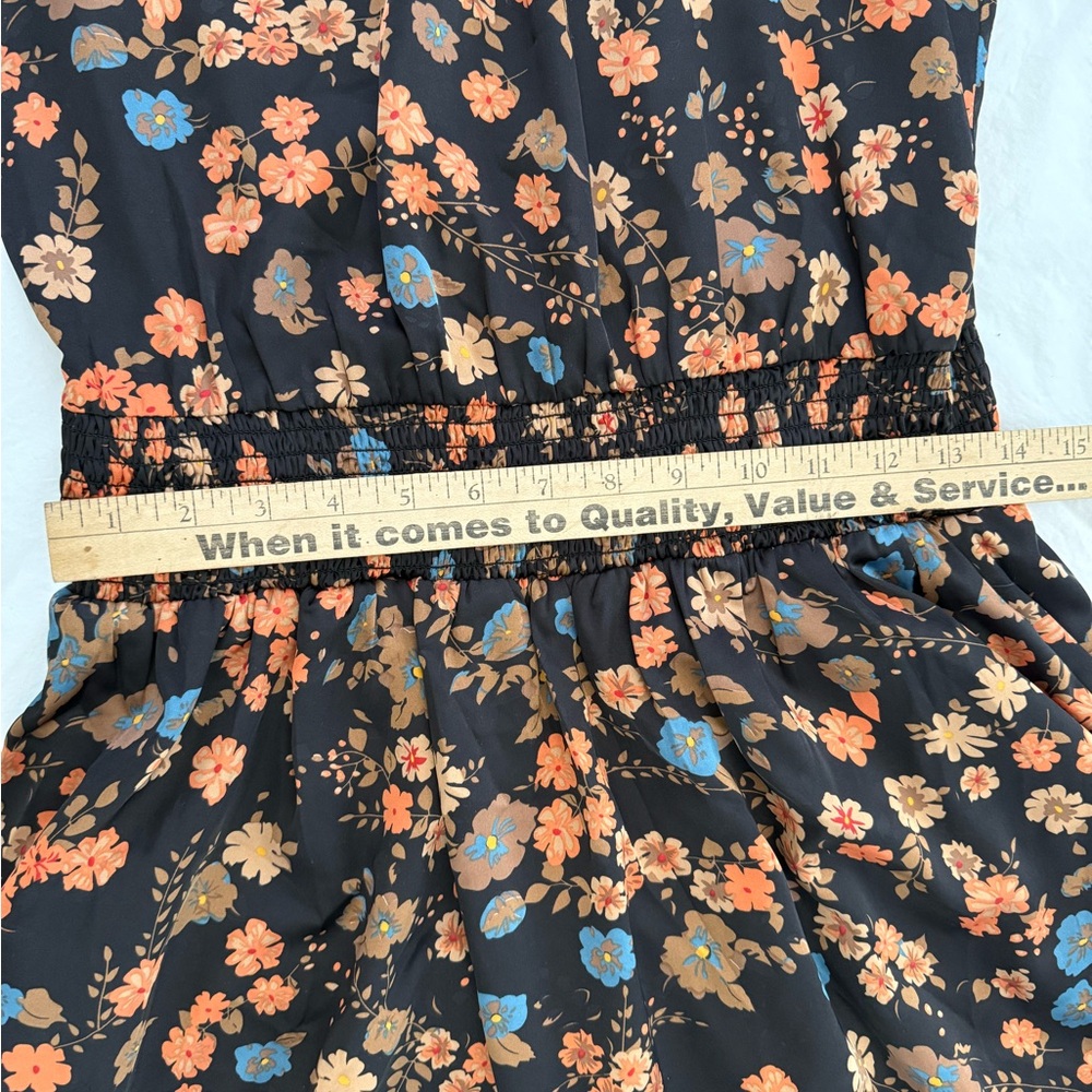THML Black Midi Dress with Coral, Blue & Brown Floral Print - Picture 7 of 9